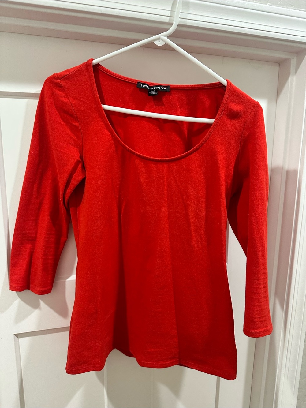 Boston Proper Bright Red Scoop Neck Long Sleeve Top
